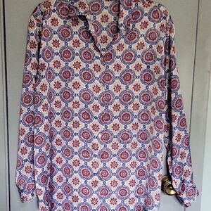 Zara Sz Medium  Red and Blue Patterned Blouse Silky Feel